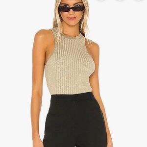 Superdown Beige Ribbed Tank Top